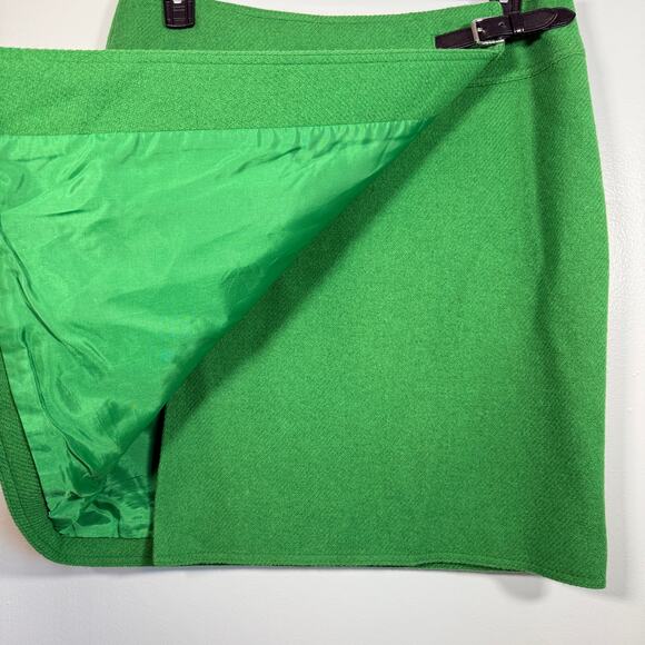 Lauren Ralph Lauren Wool Wrap Skirt Green Buckle Detail Size 10 Classic Preppy - Picture 7 of 9
